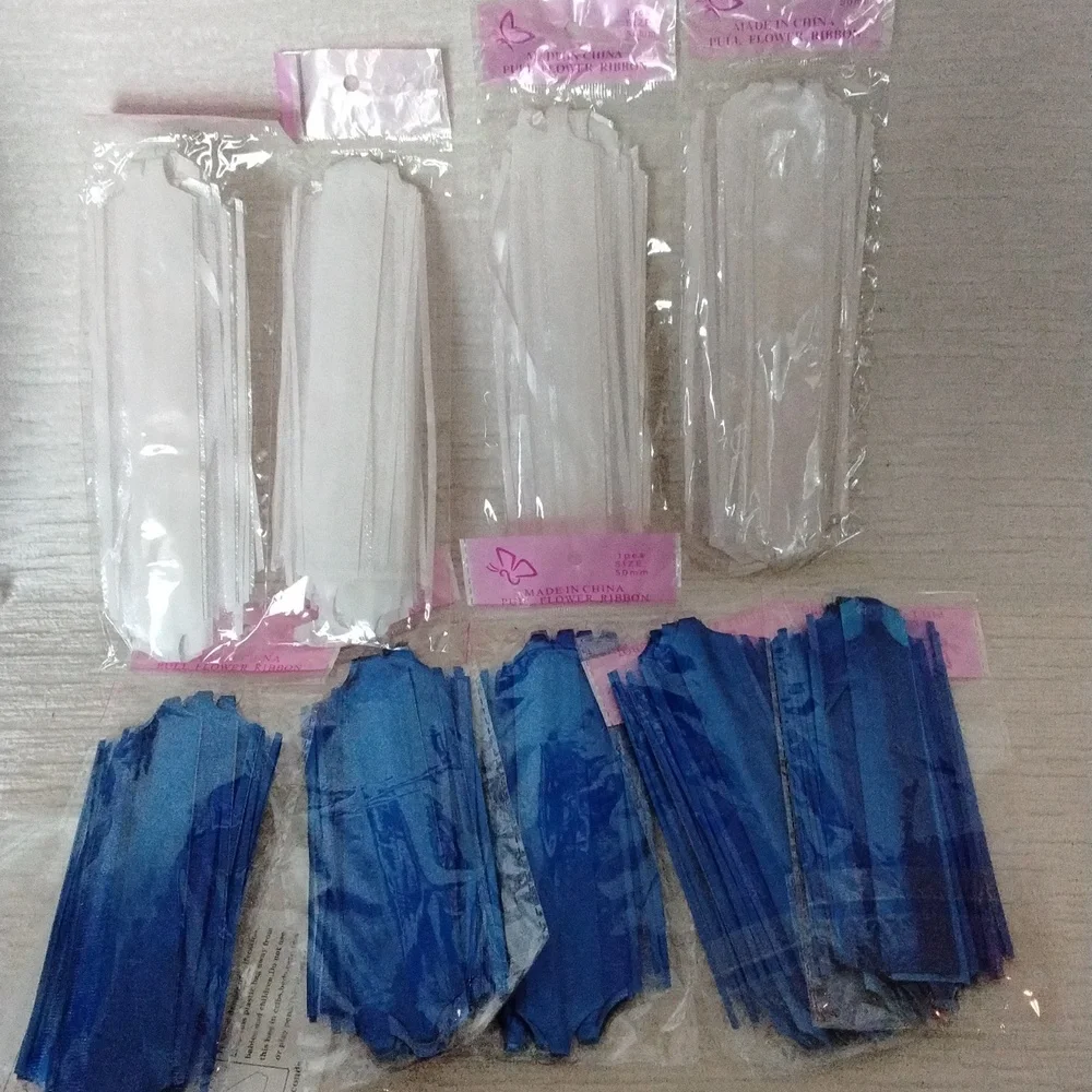 Blue and White PULL bows Set of 9, 4 WHITE and 5 Blue,